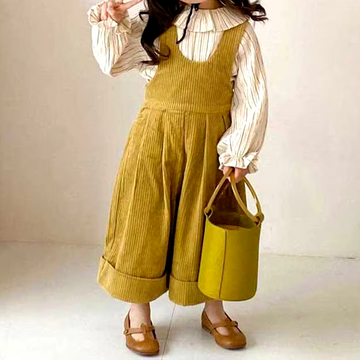 Striped Long Sleeved Shirt & Corduroy Overalls 2-Piece Set