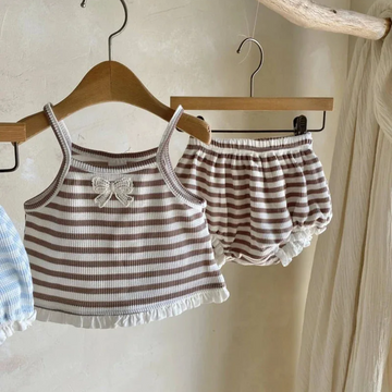 Striped Bow Tank & Shorts Two-Piece Set