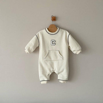 Letter Embroidered Long-Sleeved Romper