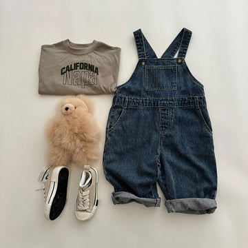 Kids Denim Solid Overalls