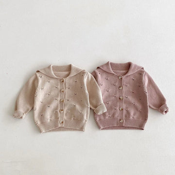 Girls Lapel Hollow Out Knitwear