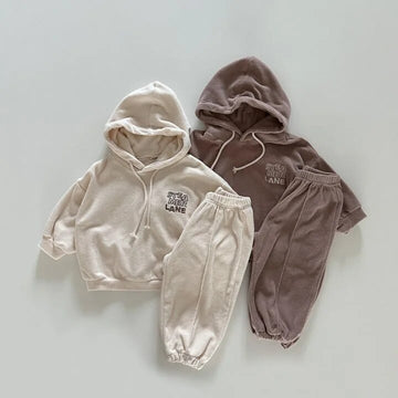 Cozy Letter Print Casual Hooded Set