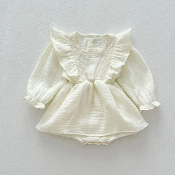 Round Collar Lace Patchwork Solid Onesie Dress