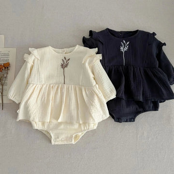 Little Plant Embroidered Onesie Dress