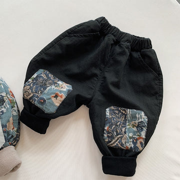Patched Print Fleece Harem Pants