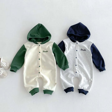Color-Block Long-Sleeve Hooded Romper