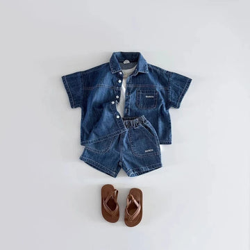 Short-Sleeve Denim Two-Piece Set