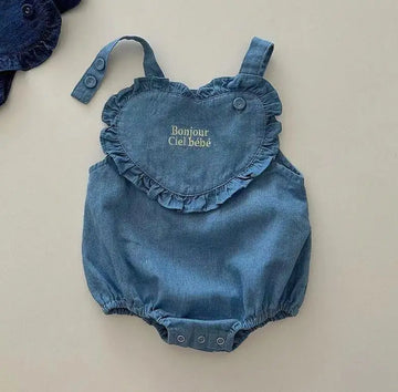 Sleeveless Denim Heart Onesie