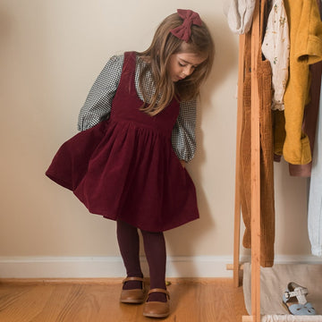 Girls U-Collar Red Corduroy Dress