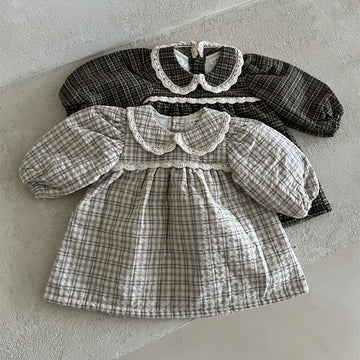 Girls' Peter Pan Collar Plaid Dress