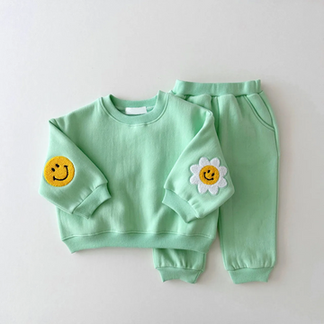 Warm Patch Smiley Face Patch Jogger Set
