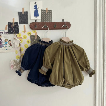 Flower Bud Collar Corduroy Romper