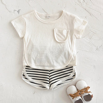 Front Pocket Top & Striped Shorts Set