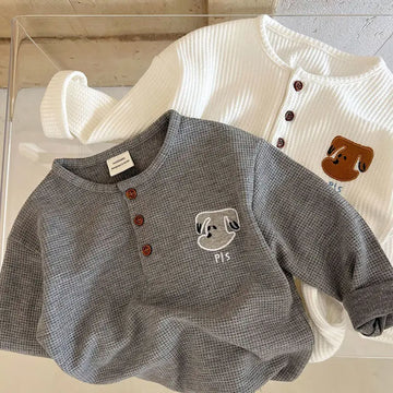 Round Collar Waffle Long-Sleeved Top