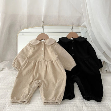 Corduroy Solid Long-Sleeved Collar Romper