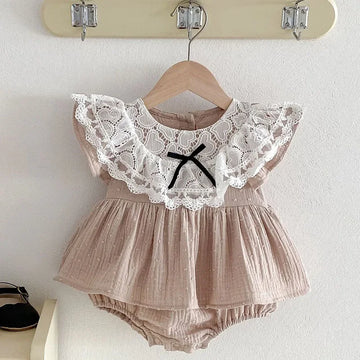 Flying Sleeve Cotton Lace Onesie