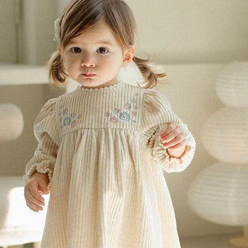 Corduroy Embroidered Long-sleeved Princess Dress