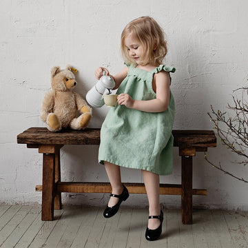 Petal-Sleeved Linen Dress