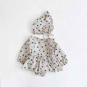 Heart Print Bodysuit & Hat Outfit