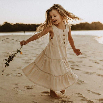 Girls' Bohemian Long Maxi Linen Dress
