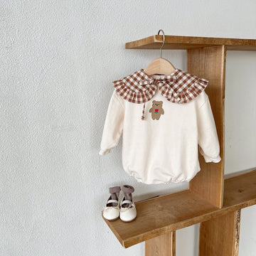 Cute Bear Onesie & Plaid Collar