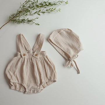 Linen Cotton Hat & Suspender Shorts Set