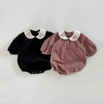 Embroidered Collar Snap-Button Onesie