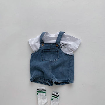 White Tee and Denim Overalls Set