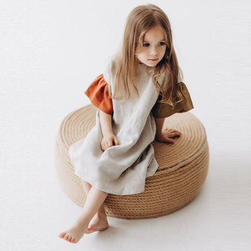 Girls Natural Linen Patchwork Outfit