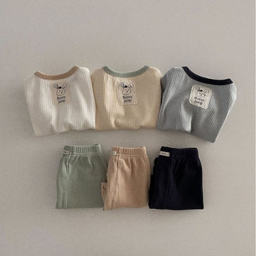 Patch Ribbed T-shirt & Pants Set