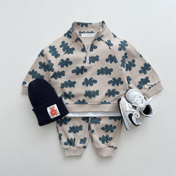 Patterned Half-Zip Jogger Set