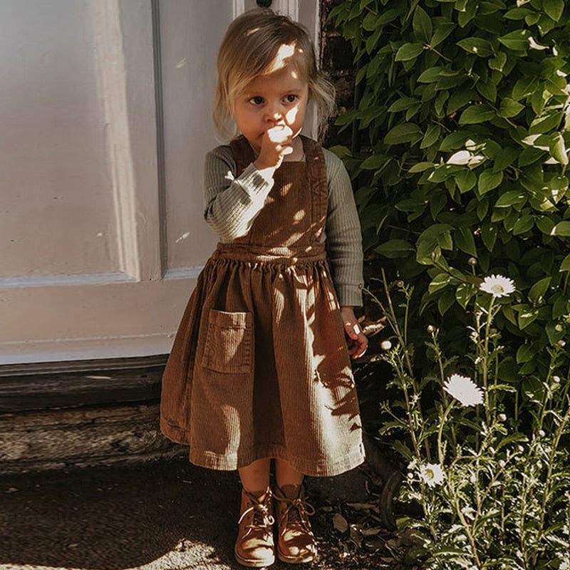 Girl's Retro Corduroy Strappy Dress Komfy Kloset Girl's Retro Corduroy Strappy Dress Komfy Kloset