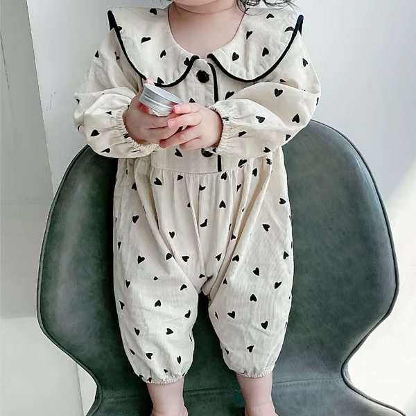 Heart Print Long Sleeve Romper