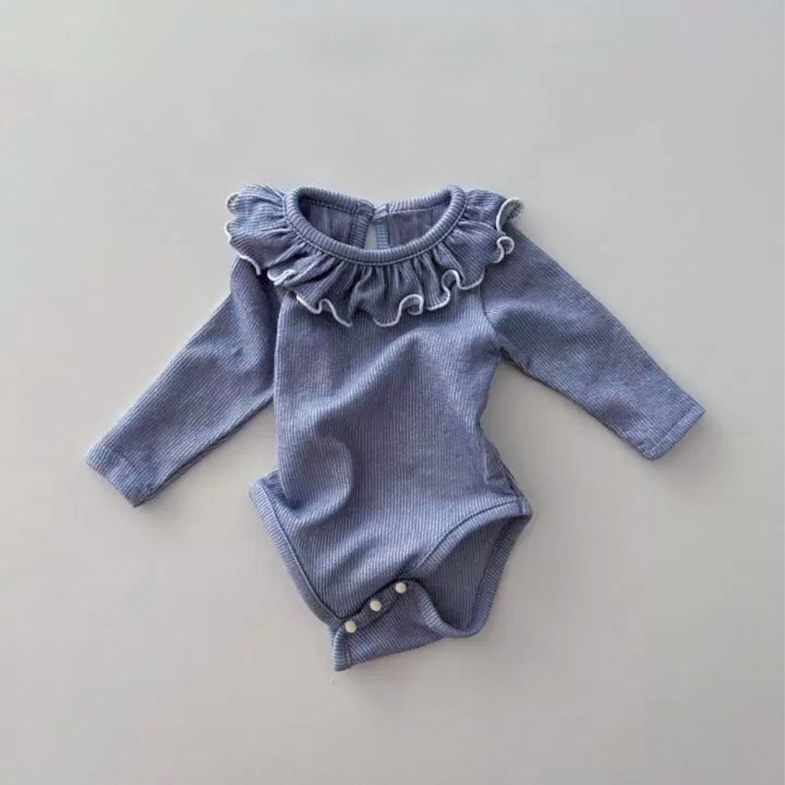 Fine Ribbed Ruffle Hem Romper - Boneless Cotton Triangle Jumpsuit for Baby Girls