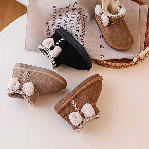 Suede Ankle Snow Bow Boots