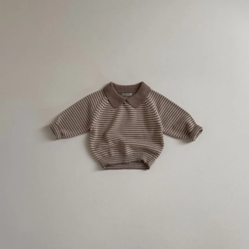 Lapel Striped Knit Sweater