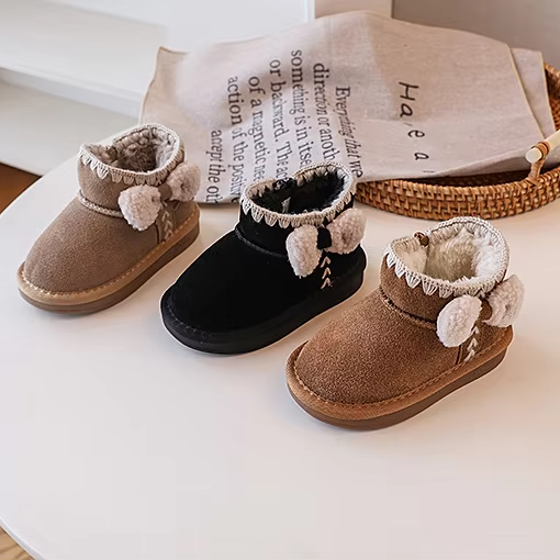 Suede Ankle Snow Bow Boots