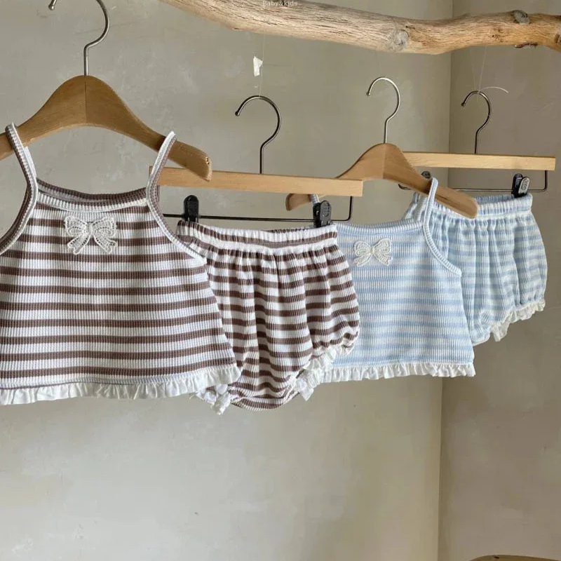 Striped Bow Tank & Shorts Two-Piece Set