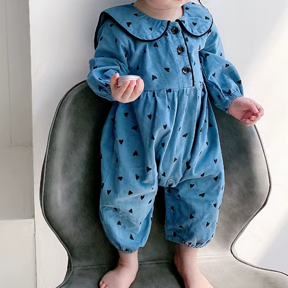 Heart Print Long Sleeve Romper