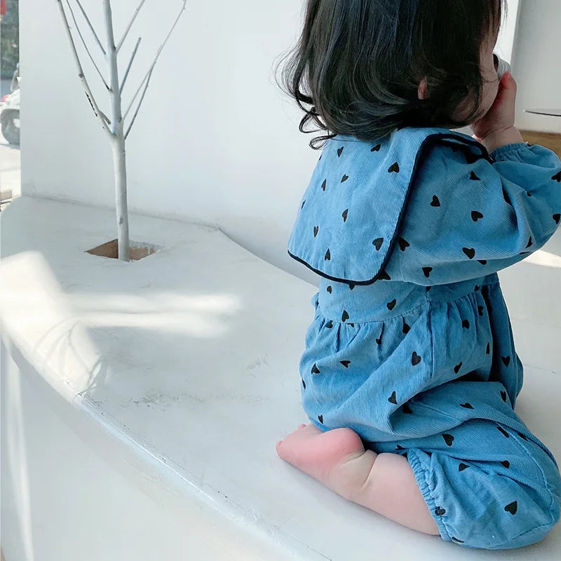 Heart Print Long Sleeve Romper