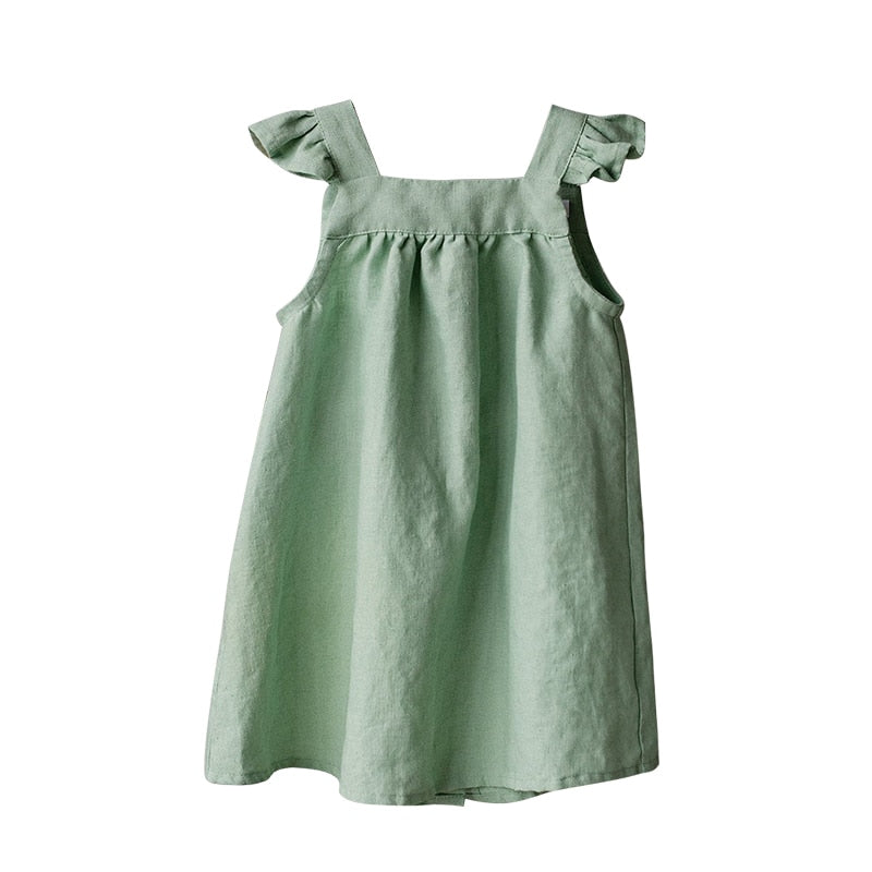 Petal-Sleeved Linen Dress