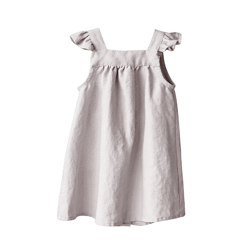 Petal-Sleeved Linen Dress
