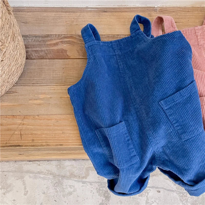 Kids Solid Corduroy Overalls