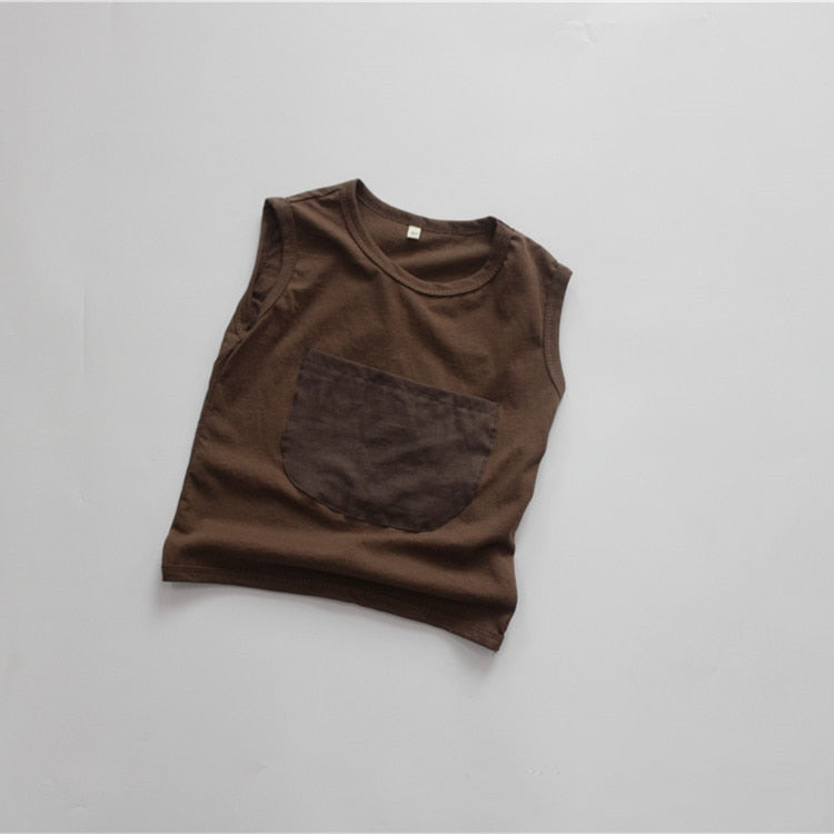 Front Pocket Casual Sleeveless Tee