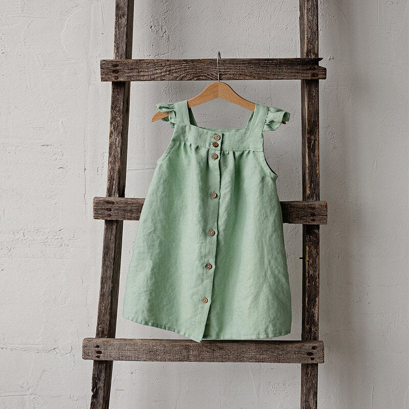 Petal-Sleeved Linen Dress