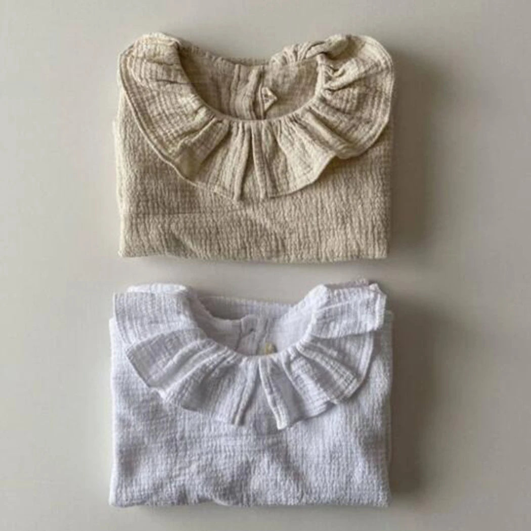 Ruffled Crew Neck Long-Sleeved Blouse