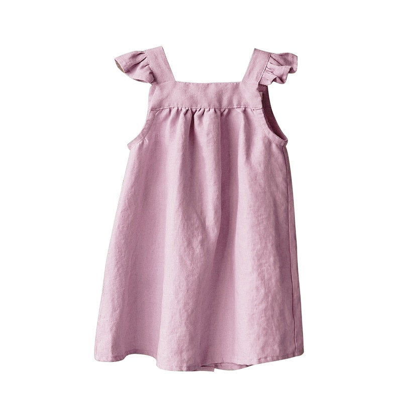 Petal-Sleeved Linen Dress