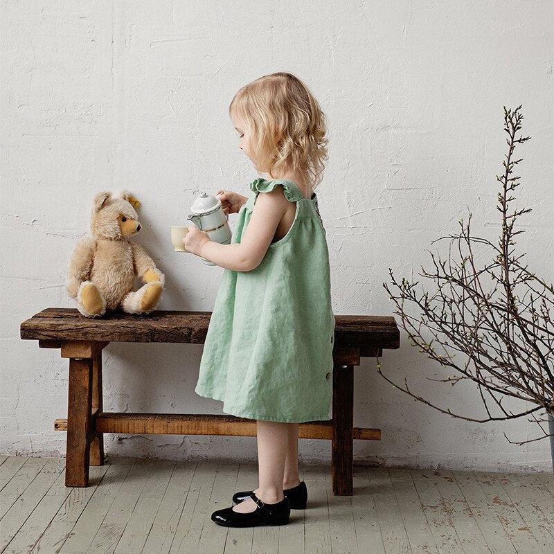 Petal-Sleeved Linen Dress