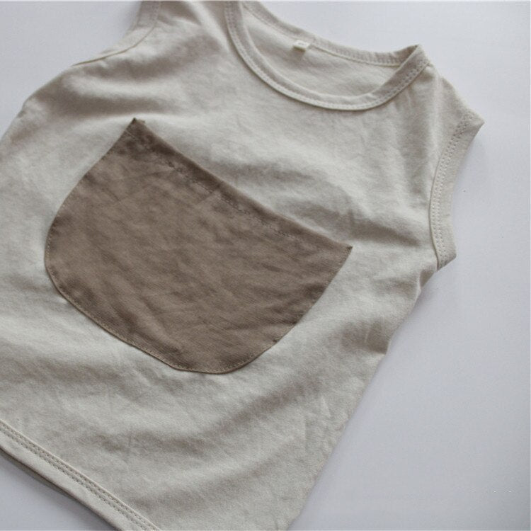 Front Pocket Casual Sleeveless Tee