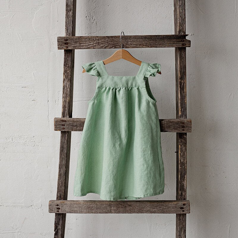 Petal-Sleeved Linen Dress